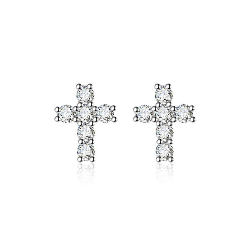 Stud Earrings for Beach Outfit -【#180】925 Sterling Silver Moissanite Cross Stud Earrings