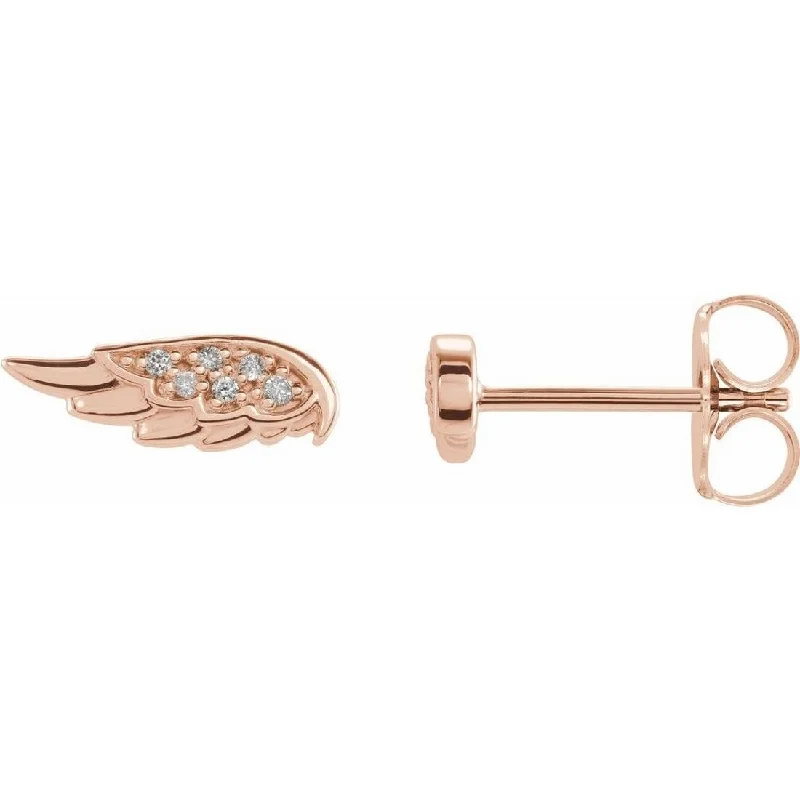 Stud Earrings for Mother's Day -Curata 14k Rose Gold Polished .03 Carat Diamond Religious Guardian Angel Wing Stud Earrings