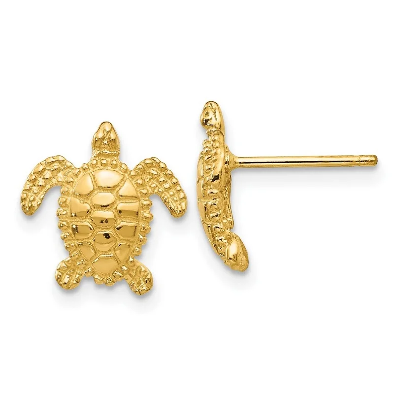 Tarnish Resistant Stud Earrings for Longevity -Curata 14k Yellow Gold 11mm Textured Sea Turtle Post Stud Earrings