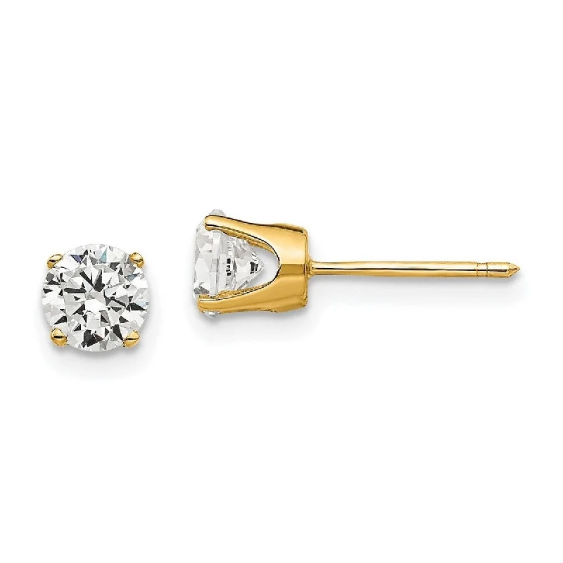 Stud Earrings with Etching -Curata 14k Yellow Gold 5mm Cubic Zirconia stud Earrings