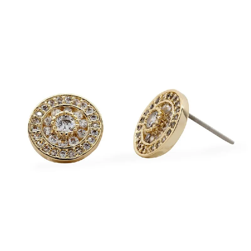 Stud Earrings with Filigree -CZ Circle Stud Earrings Gold Plated