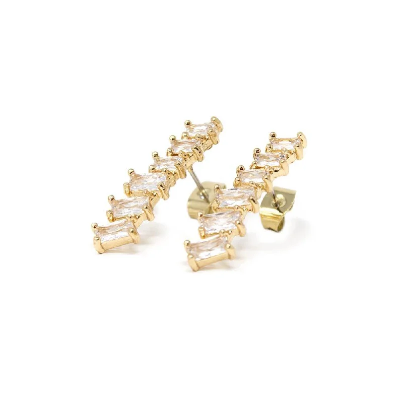 Hypoallergenic Stud Earrings for Sensitive -CZ Line Square Stud Earrings Gold Tone