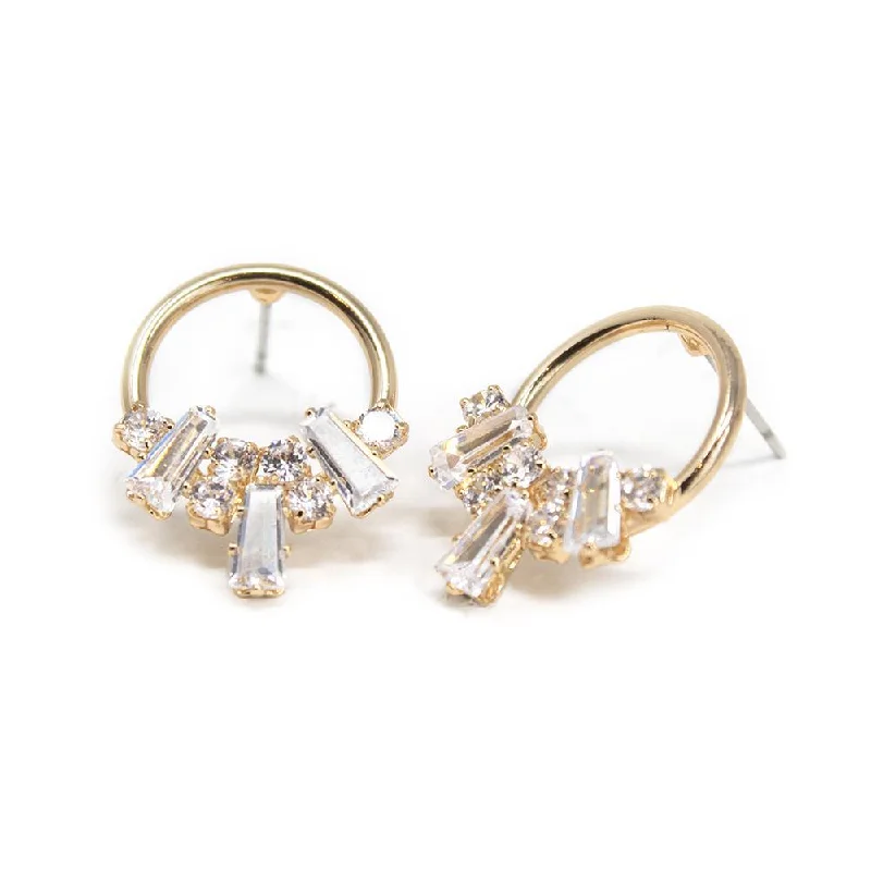 Stud Earrings for School Uniform -CZ Open Circle Stud Earrings Gold Tone