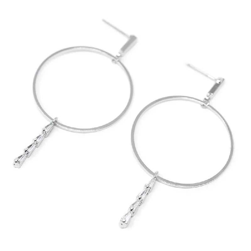 African Stud Earrings with Culture -CZ Teardrop Line Hoop Stud Earrings Silver Tone