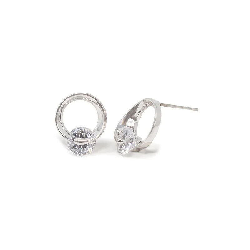 Stud Earrings with Leaf Motifs -CZ Twisted Stud Earrings Rhodium Plated