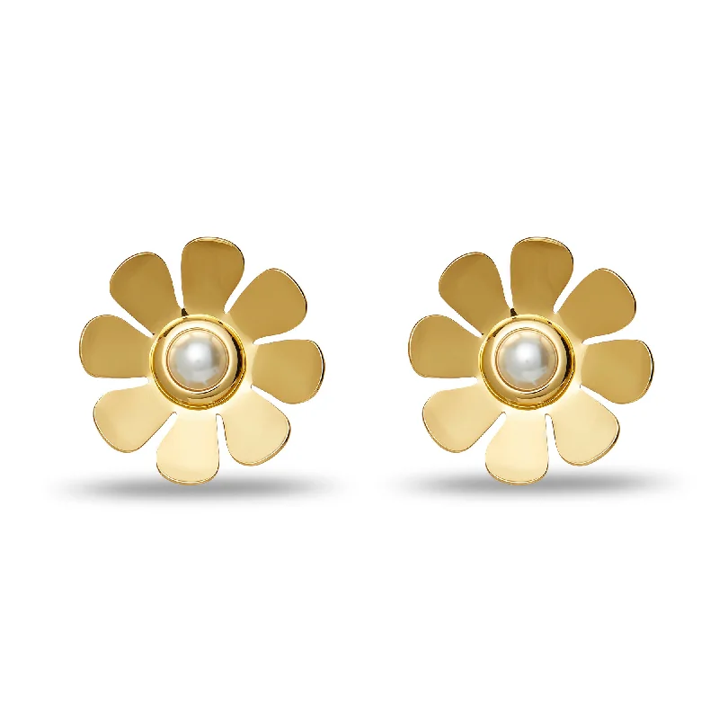 Push Back Stud Earrings for Convenience -Daisy Stud Earrings in Gold