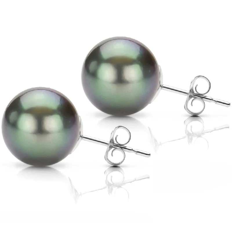 Lead Free Stud Earrings for Health -DaVonna 14k Gold Black Tahitian Cultured Pearl Stud Earrings (12-13 mm)