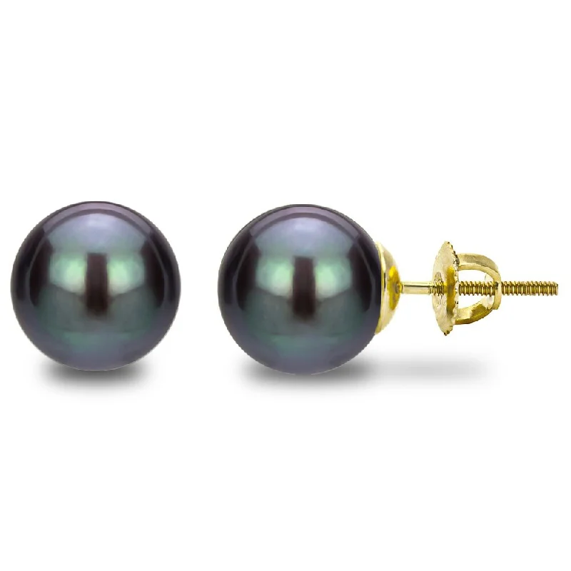 Stud Earrings with Debossed Designs -DaVonna 14k Gold Screw-back Round Black Freshwater High Luster AAA Pearl Screw-back Stud Earrings