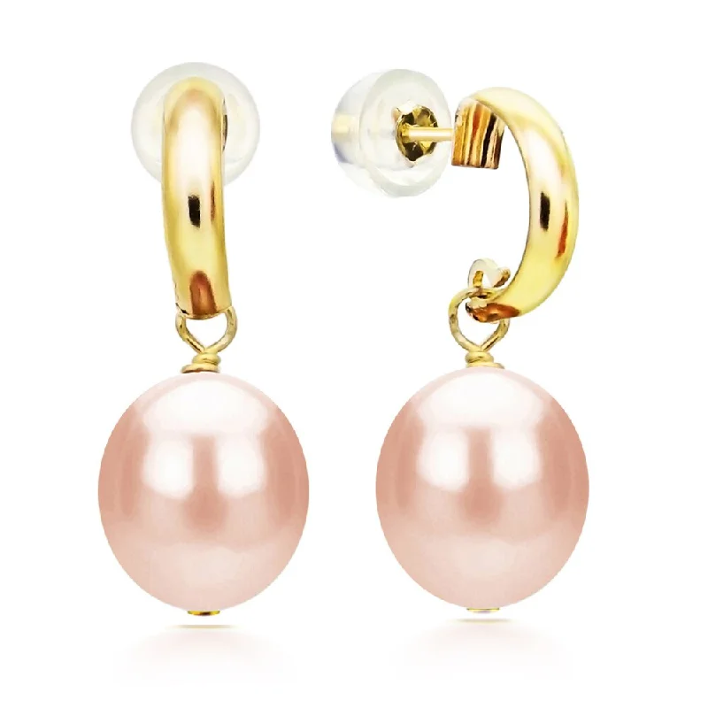 Stud Earrings with Filigree -DaVonna 14k Yellow Gold 'C' Shape 8-9mm Long Shape Pink Freshwater Cultured Pearl Dangle Stud Earrings