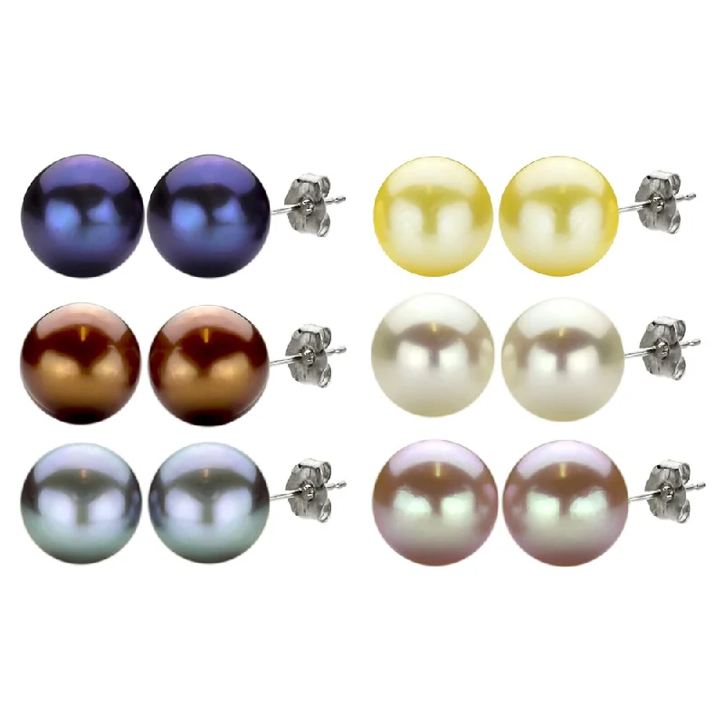 Stud Earrings with Crystals -DaVonna High-luster Freshwater Pearl Stud Earrings (10-11 mm)