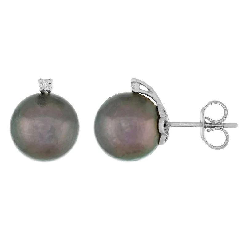 Contemporary Stud Earrings for Fashion -14k Gold Diamond Accented Tahitian Pearl Stud Earrings