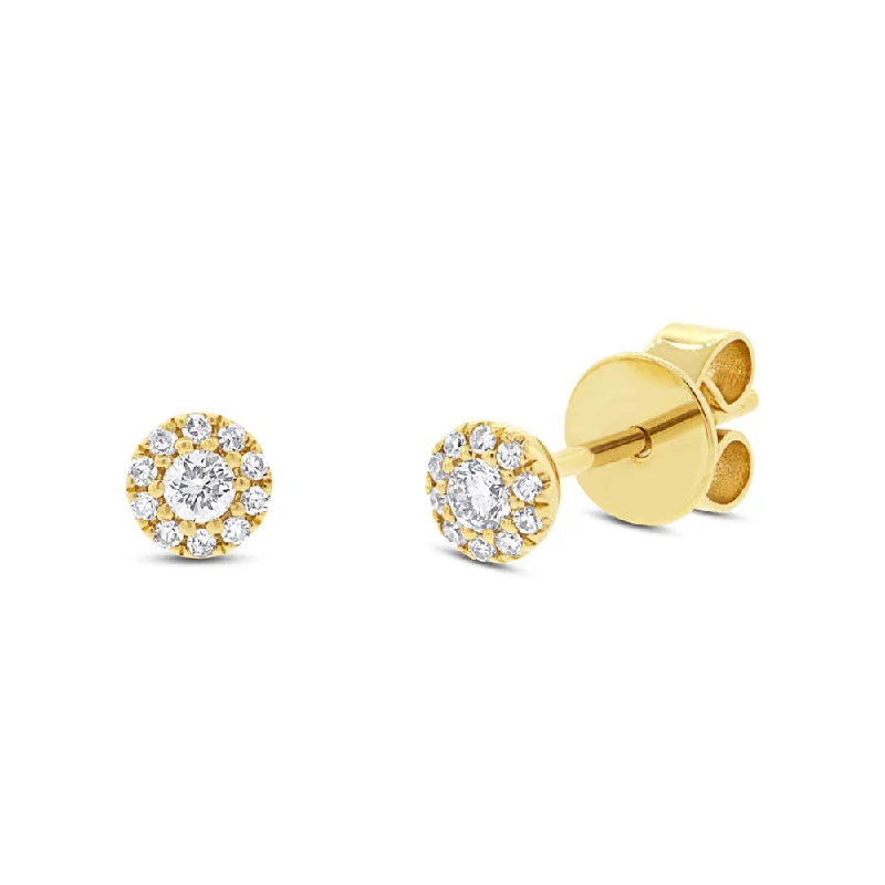 Stud Earrings with Embossed Patterns -Diamonds Round Pave Stud Earrings