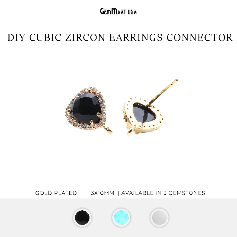 Geometric Stud Earrings for Trend -DIY Trillion Cubic Zircon 7mm Gold Plated Loop Connector Stud Earrings