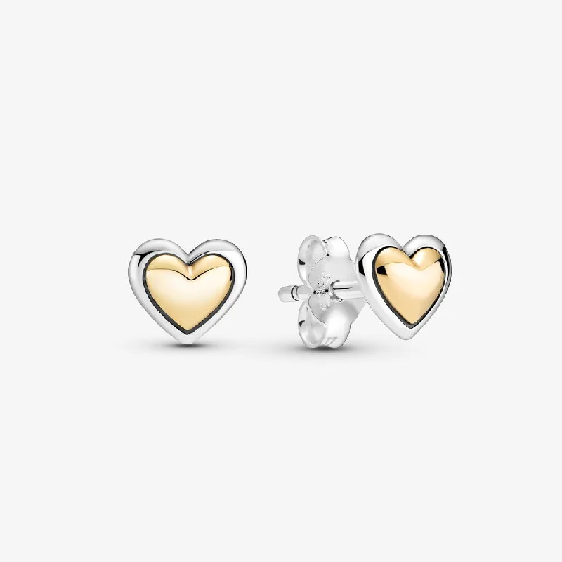 Stud Earrings with Knot Designs -Domed Golden Heart Stud Earrings