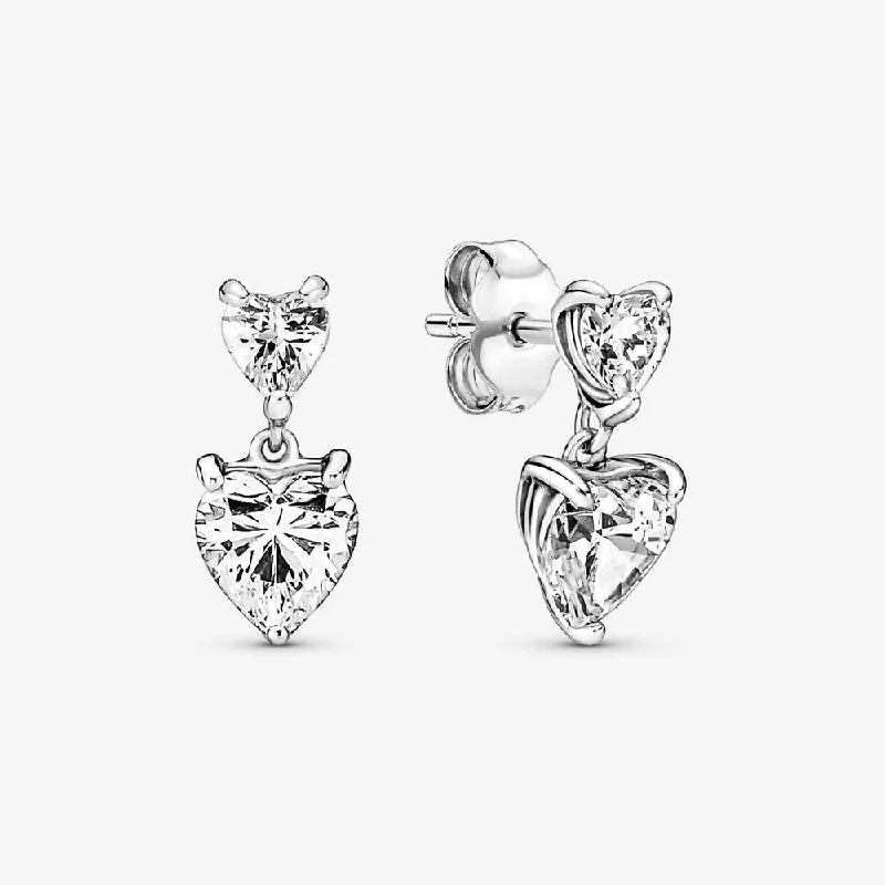 Stud Earrings with Keyhole Designs -Double Heart Sparkling Stud Earrings