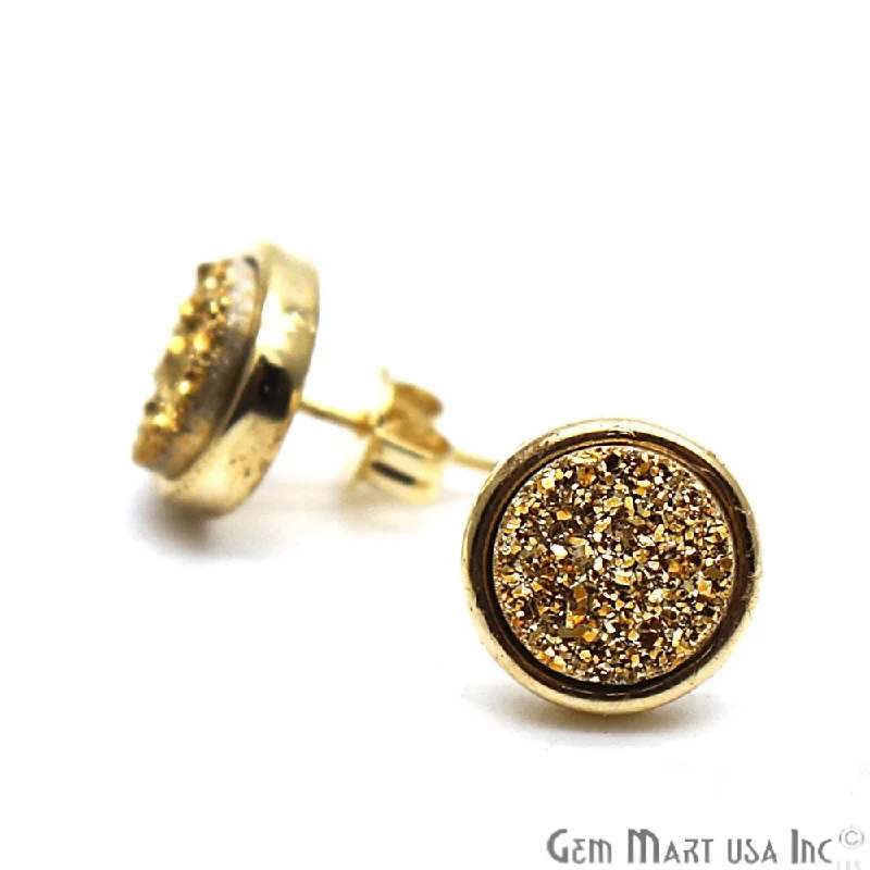 Stud Earrings with Enamel -Druzy Round 8mm Gold Plated Stud Earrings Choose Your Color (CHPR)