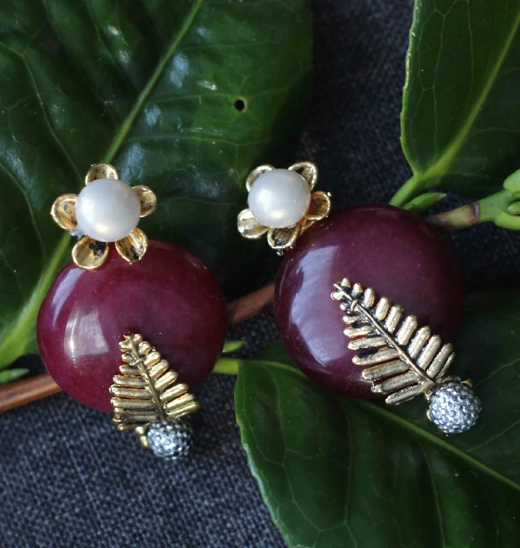 Stud Earrings for Evening Gown -Maroon Stud Earrings