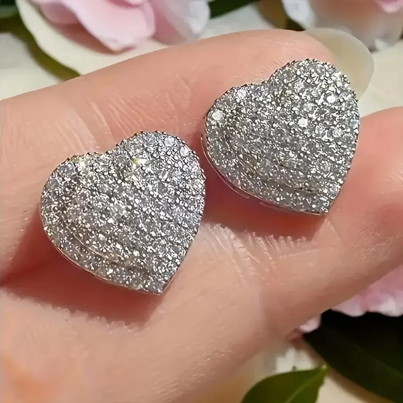 Stud Earrings for Travel Look -Elegant Heart-Shaped Zirconia Stud Earrings