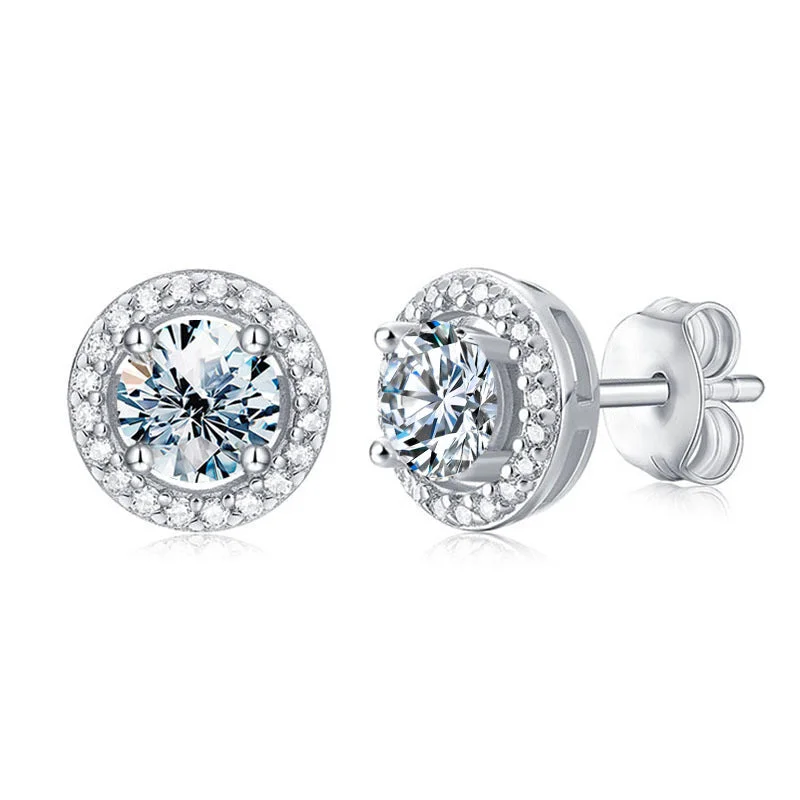 Stud Earrings for School Uniform -【#178】Four-Claw Simple Round Moissanite Stud Earrings In 925 Sterling Silver