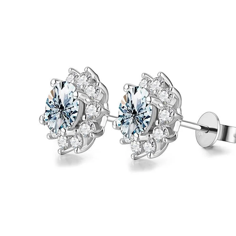 Stud Earrings for Everyday Glamour -【#177】Elegant SUNFLOWER Moissanite Stud Earrings In 925 Sterling Silver