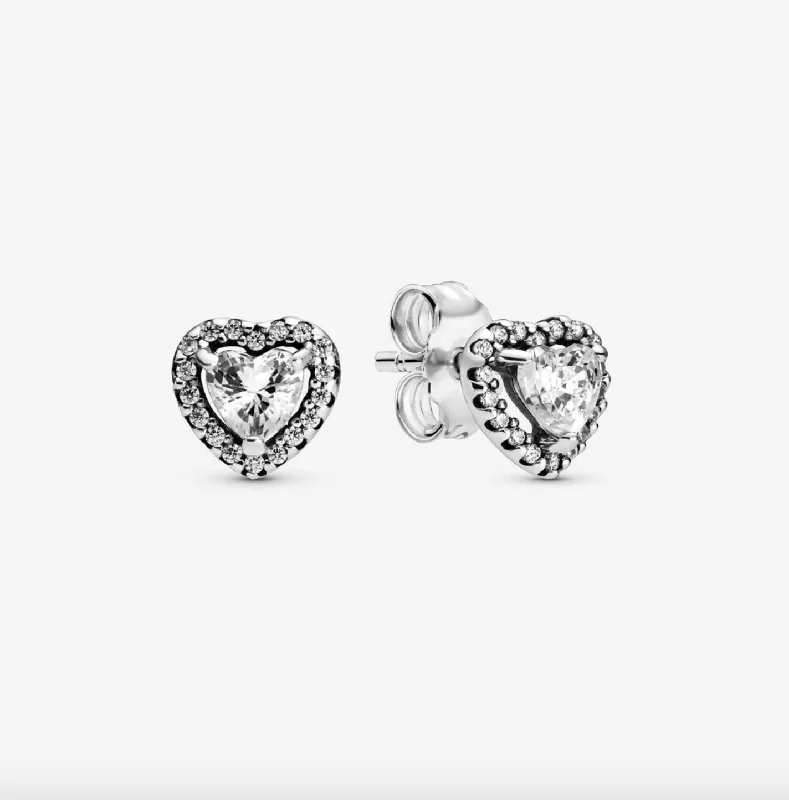 Stud Earrings with Crown Designs -Elevated Heart Stud Earrings