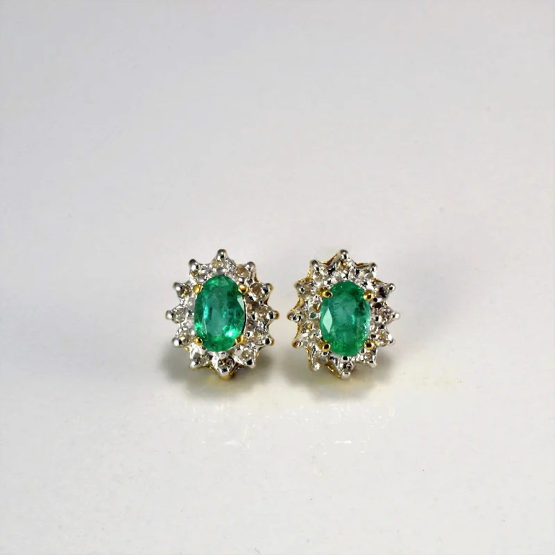 Indian Stud Earrings with Intricacy -Emerald & Diamond Ladies Cocktail Stud Earrings | 0.22 ctw |