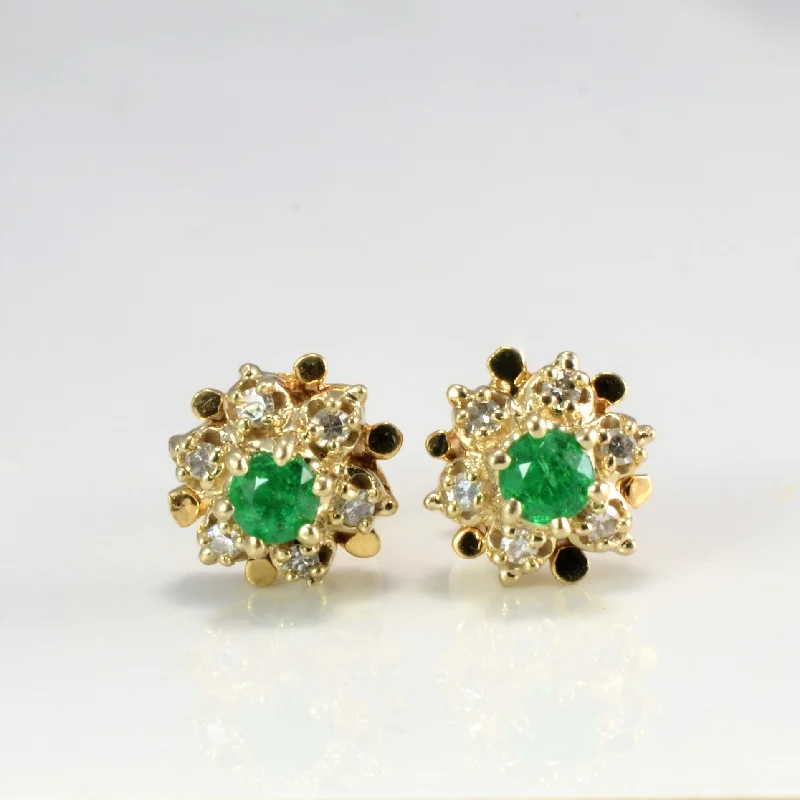 Retro Stud Earrings for Nostalgia -Emerald & Diamond Stud Earrings | 0.10 ctw |