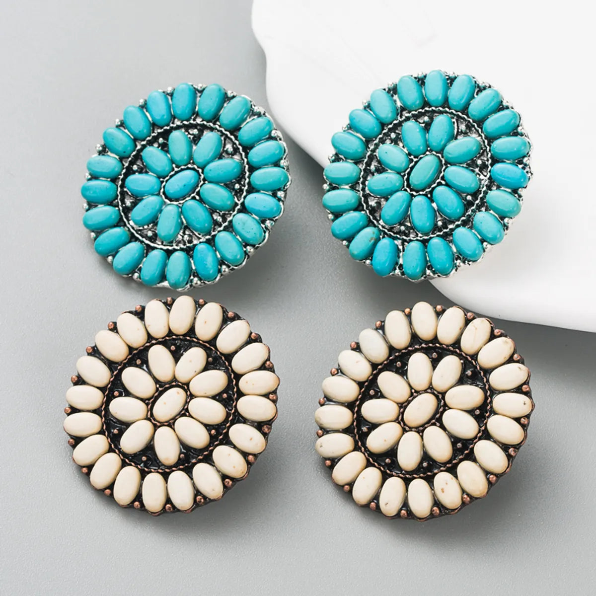 Stud Earrings with Abstract Designs -Fashion Turquoise Blue White Beads Alloy Stud Earrings