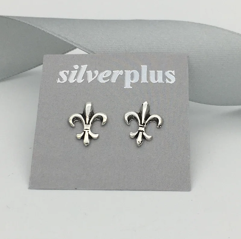 Contemporary Stud Earrings for Fashion -Sterling Silver Fleur-de-Lis Stud Earrings