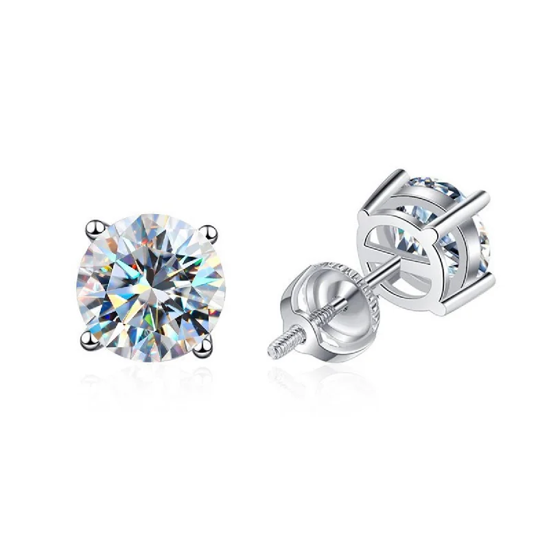 Stud Earrings for Festival Style -【#175】Four-Claw Moissanite Stud Earrings In 925 Sterling Silver