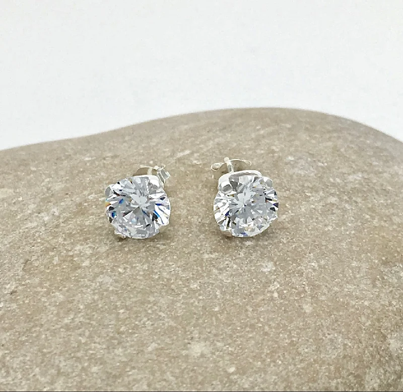 African Stud Earrings with Culture -Sterling Silver Large Diamond 8mm Solitaire Stud Earrings