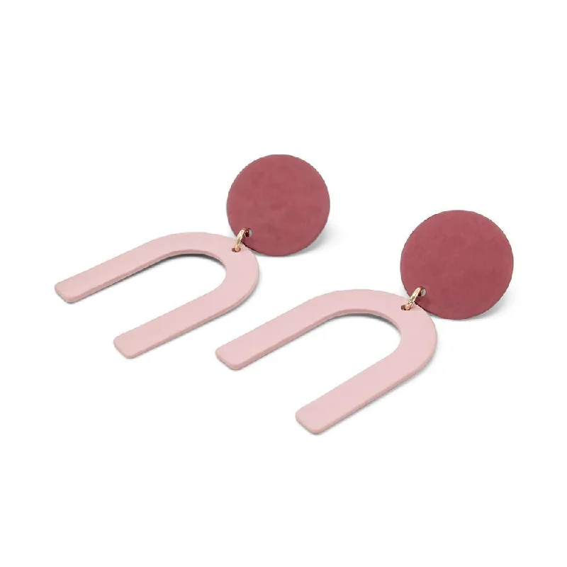 Stud Earrings for Gym Workout -Geometric Chandelier Stud Earrings Burgundy Pink