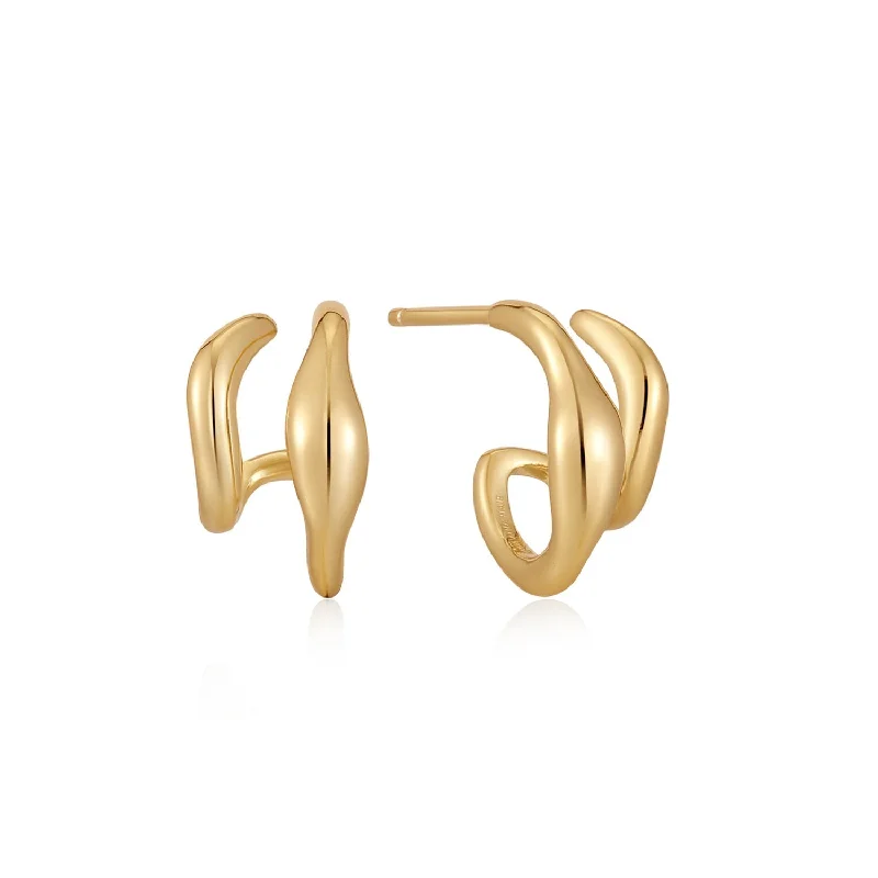 Stud Earrings for Everyday Glamour -Ania Haie Gold Wave Double Hoop Stud Earrings