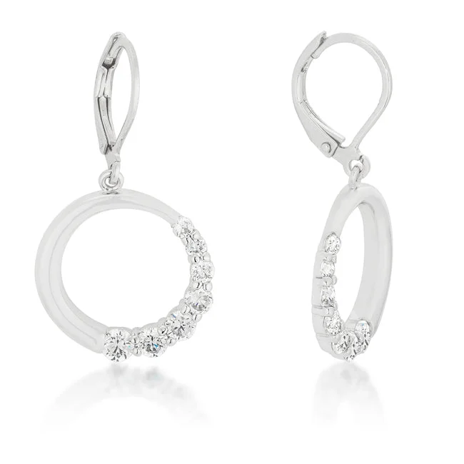 Oval Stud Earrings for Grace -LOVCIA Elegant Rhodium-Plated Cubic Zirconia Circle Stud Earrings