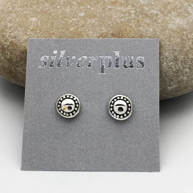 Detachable Stud Earrings with Charms -Sterling Silver Granulated Puffed Circle Stud Earrings