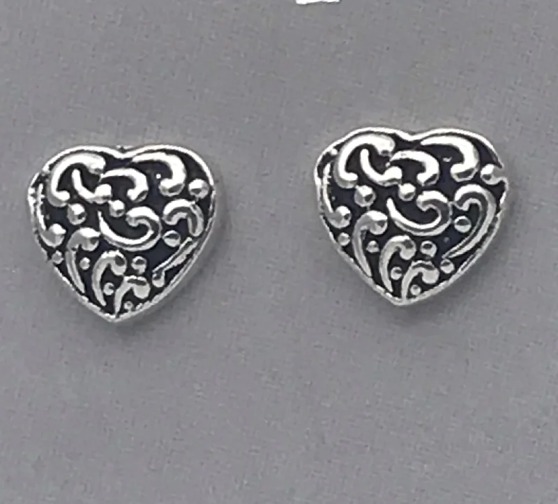 Heart Shaped Stud Earrings for Love -Sterling Silver Heart Scrolls Stud Earrings