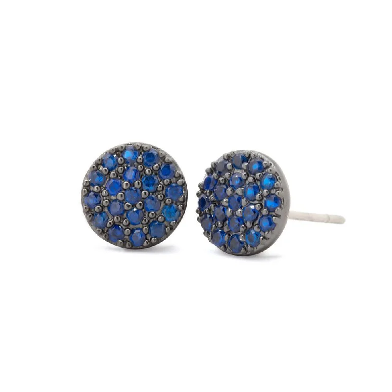 Stud Earrings with Vine Designs -Hematite Sapphire Pave Circle Stud Earrings