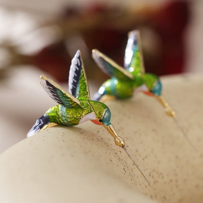 Stud Earrings for Birthday Celebration -Hummingbird Enamel Stud Earrings