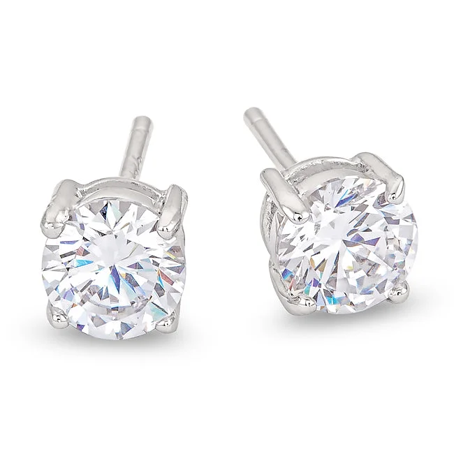 Floral Stud Earrings with Petals -LOVCIA Elegant Rhodium-Plated Round Cubic Zirconia Stud Earrings