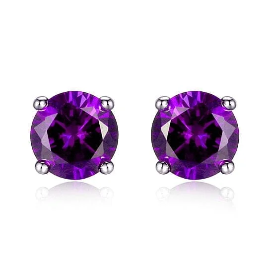 Stud Earrings with Knot Designs -Lab Created Amethyst 6mm Round Cut 925 Sterling Silver Stud Earrings