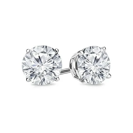 Stud Earrings with Textured Surface -Lab Created White Topaz 6mm Round Cut 925 Sterling Silver Stud Earrings