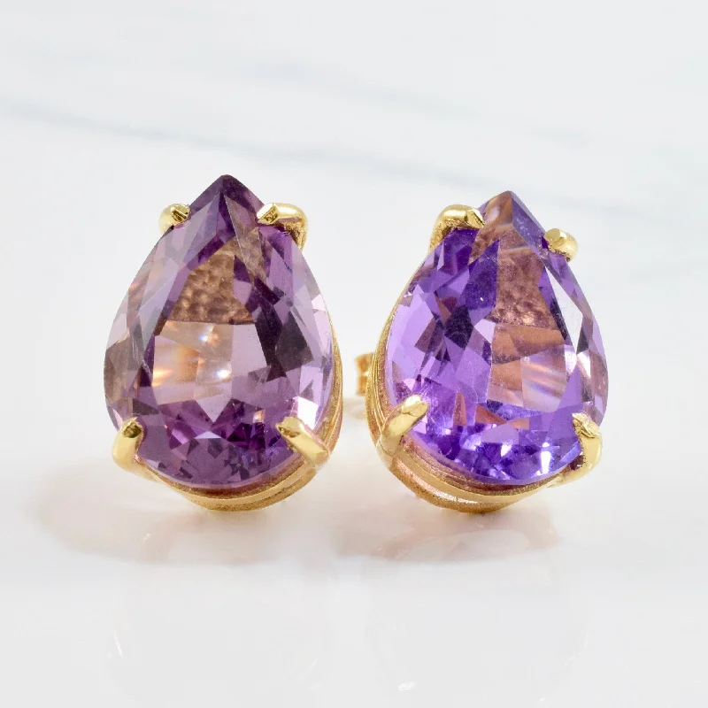 Stud Earrings with Wave Designs -Large Amethyst Stud Earrings