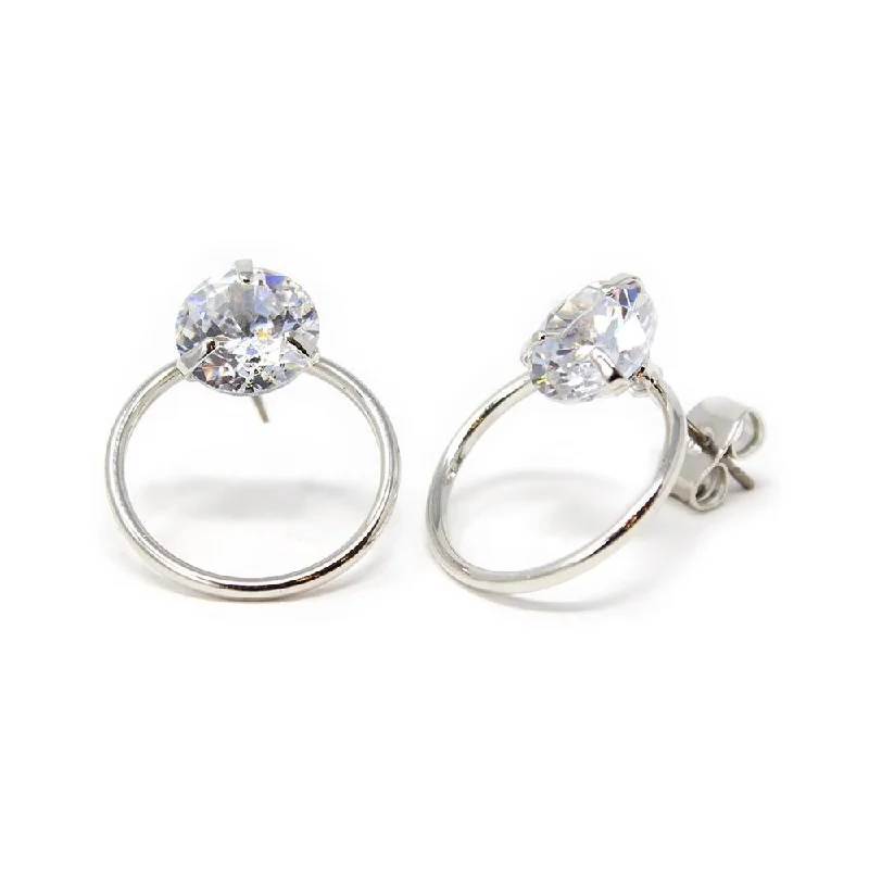 Hippie Stud Earrings with Beads -Large CZ Hoop Stud Earrings Silver Tone