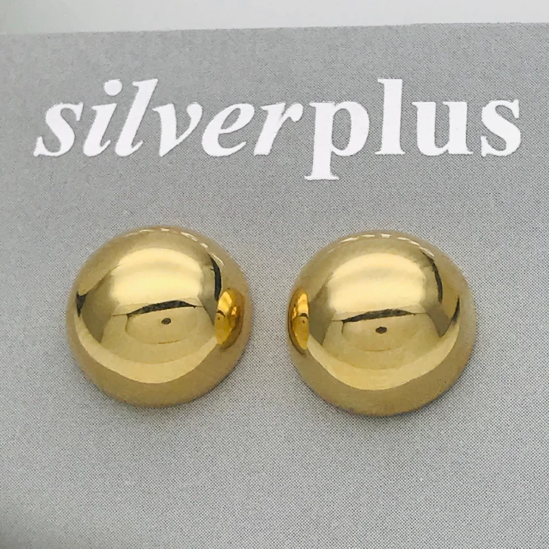 Stud Earrings with Abstract Designs -Gold Vermeil Sterling Silver Earrings Large 18Kt Yellow Gold Domed Stud Earrings