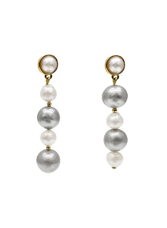 Stud Earrings for Valentine's Day -Classic White and Gray Natural Freshwater Pearls Stud Earrings LE046