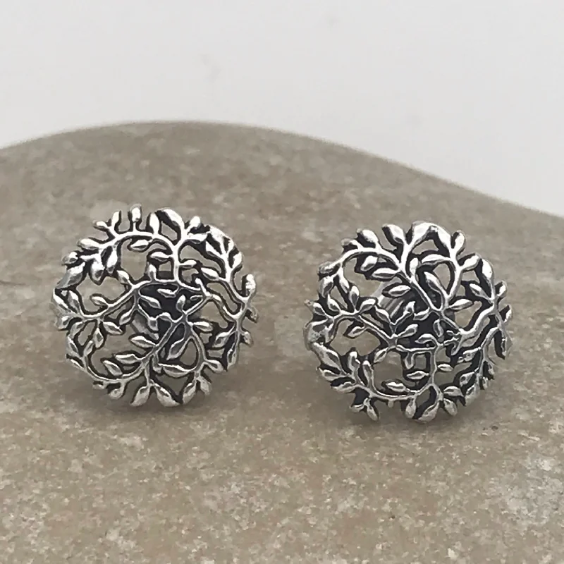 Celtic Stud Earrings with Knotwork -Sterling Silver Leaf Cluster Stud Earrings