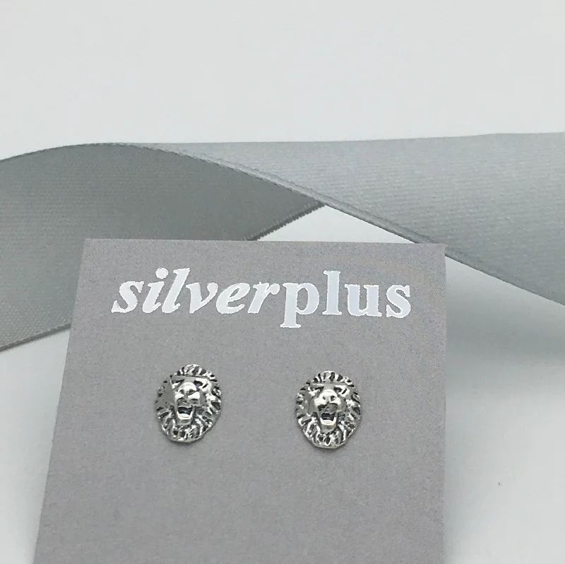 Gothic Stud Earrings with Dark Tone -Sterling Silver Singa Lion Head Stud Earrings