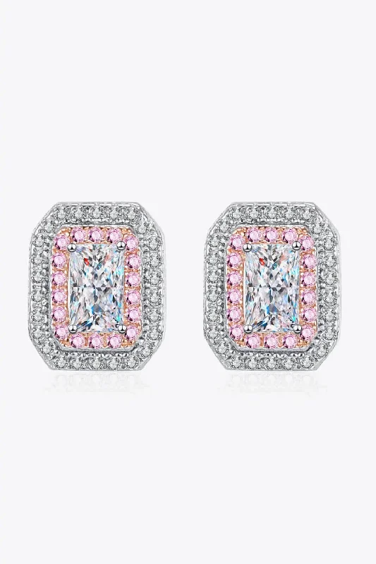 Stud Earrings with Crystals -LOVCIA 1 Carat Moissanite and Zircon Contrast Geometric Stud Earrings