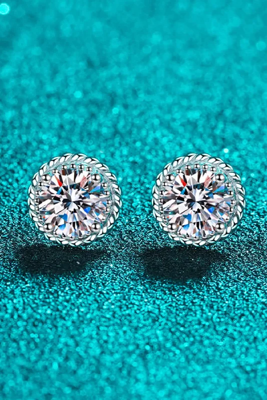 Stud Earrings with Embossed Patterns -LOVCIA 1 Carat Moissanite Rhodium-Plated Round Stud Earrings