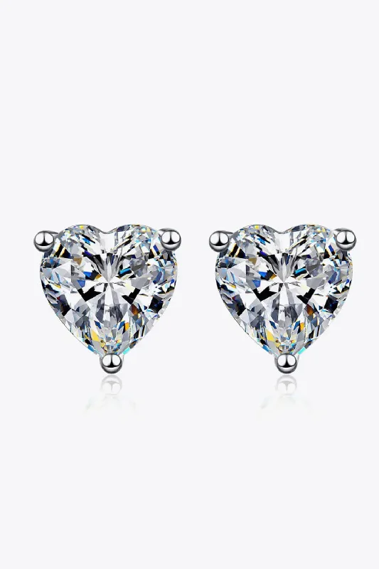 Stud Earrings for Beach Outfit -LOVCIA 2 Carat Moissanite Heart-Shaped Stud Earrings